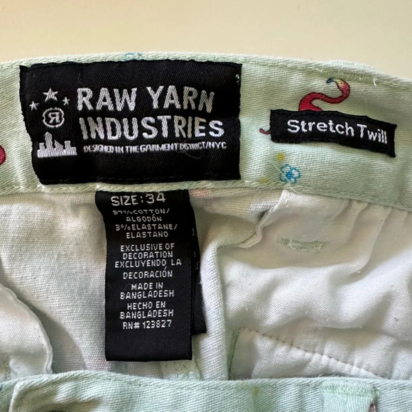 Raw Yarn Industries Mens Shorts Mint Green With Flamingos Size 34 Pockets Zip - Picture 2 of 4